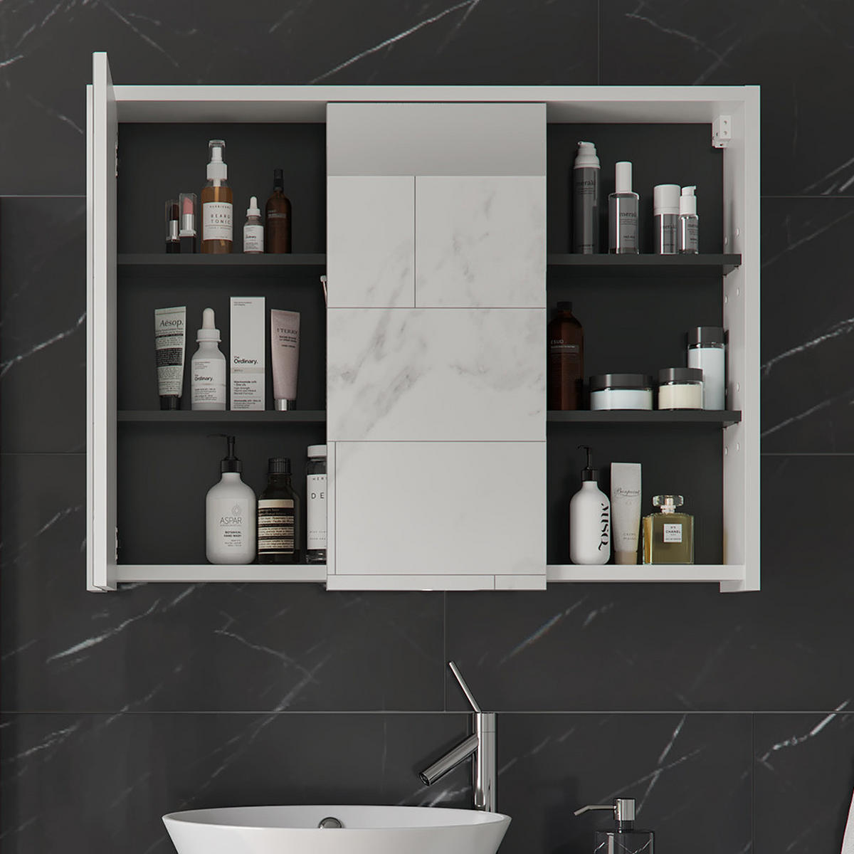 BADSPIEGELSCHRANK Viola Weiß/Anthrazit 100 x 75 cm - Anthrazit/Weiß, Holzwerkstoff (100/75/18cm) - Vicco