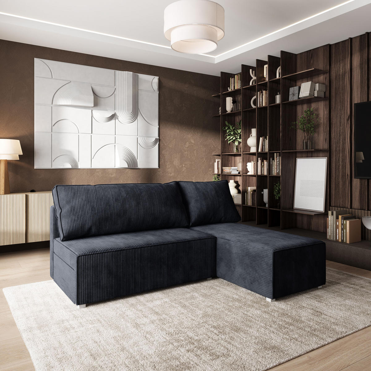 ROHOVÁ SEDAČKA BRISO černá - šedá/černá, dřevo/textil (200/140cm) - MASSENO