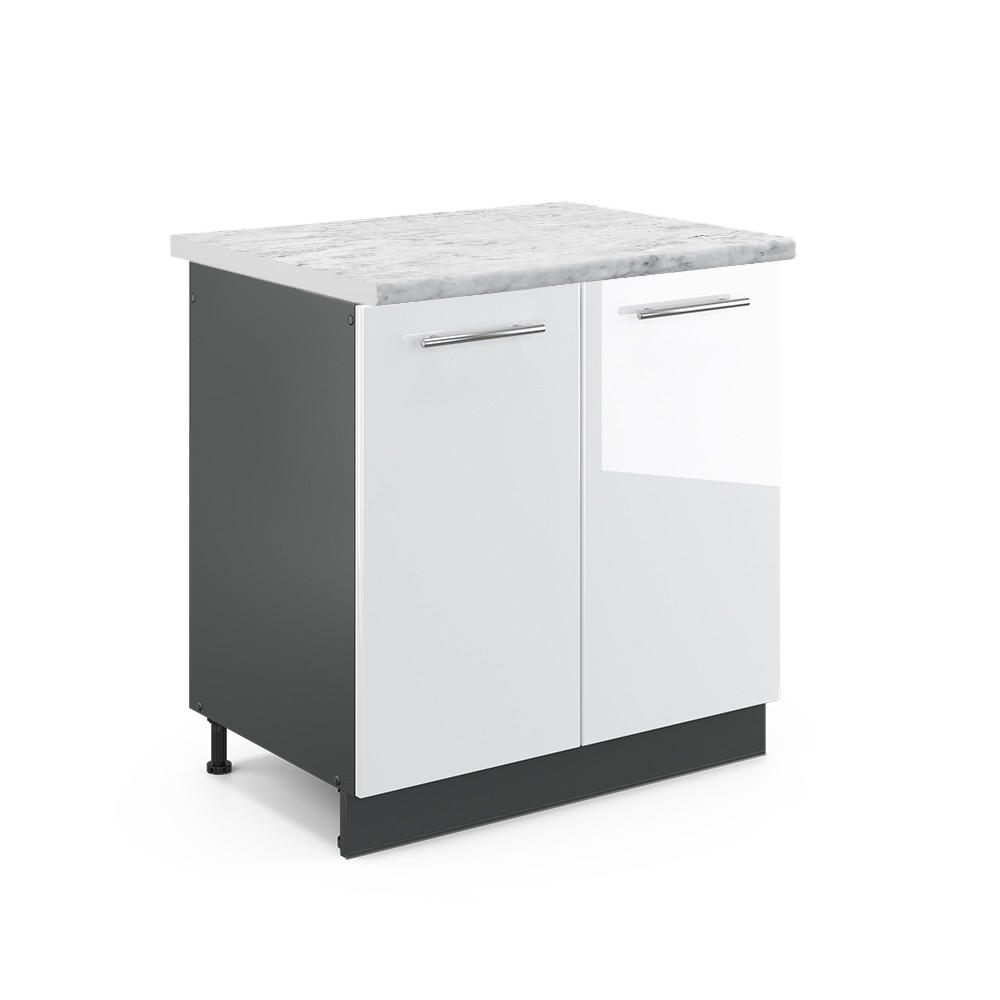 SPÜLENUNTERSCHRANK Fame-Line Weiß Hochglanz 80 cm, AP Marmor - Weiß Hochglanz/Anthrazit, Holzwerkstoff (80/82/60cm) - Vicco