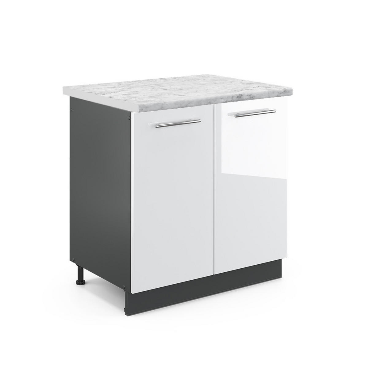 SPÜLENUNTERSCHRANK Fame-Line Weiß Hochglanz 80 cm, AP Marmor - Weiß Hochglanz/Anthrazit, Holzwerkstoff (80/82/60cm) - Vicco