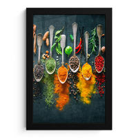 GERAHMTES BILD Kräuter - Gewürze - Löffel 20x30 cm - Currygelb, Papier (20/30cm) - MuchoWow