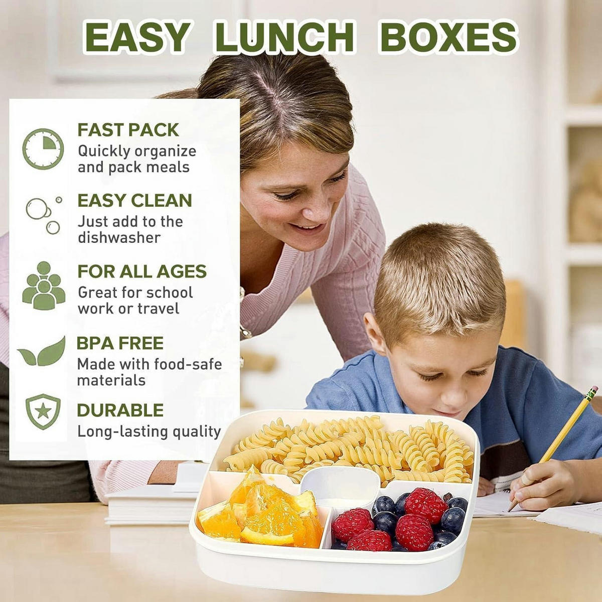 BENTO Box 3 Fächer 1500 ML Armeegrün - Olivgrün, Kunststoff (17/9.6/17cm)