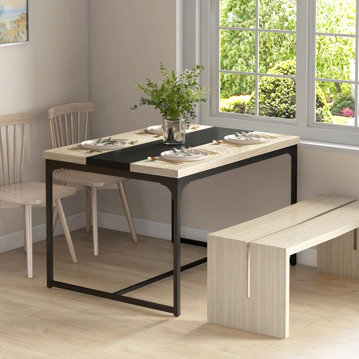 ESSTISCH im Industriestil für 6 Personen 120/89/75,5 cm schwarz. - Brombeere, Metall (89/120/75.5cm)