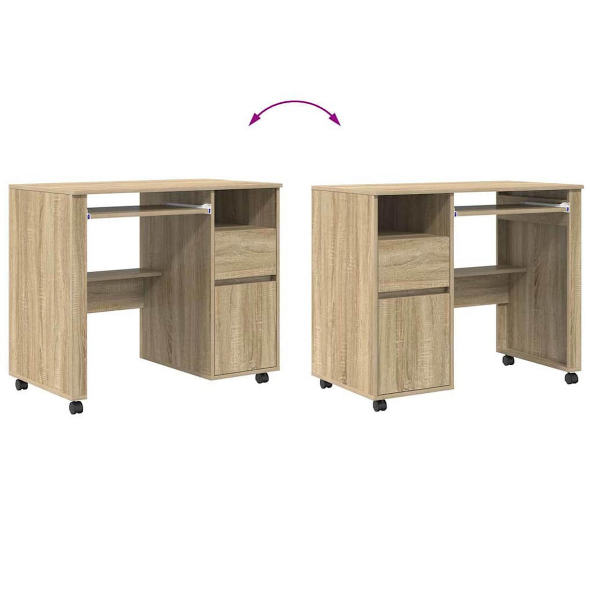 TISCH Mit Rädern Sonoma-Eiche 91/50/77 Cm Holzwerkstoff - Braun, Holzwerkstoff (91/50/77cm) - vidaXL