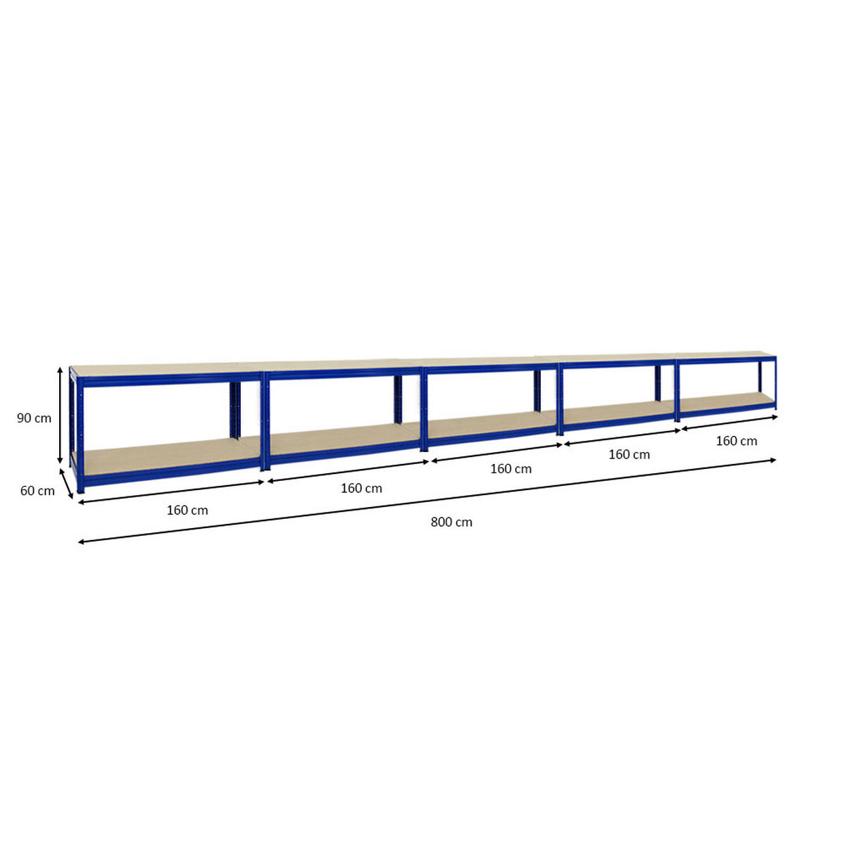 WERKBANK Dino 5er-Set mit 5x höhenverstellbar 90x160x60 cm Traglast 600 kg Blau - Blau, Metall (800/90/60cm) - PROREGAL