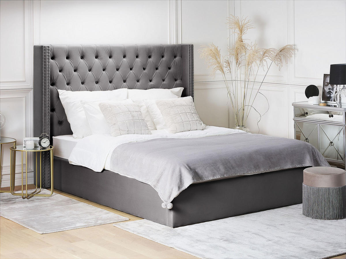 POLSTERBETT 160/200cm Grau Lubbon - Grau, Textil (160/200cm) - Beliani