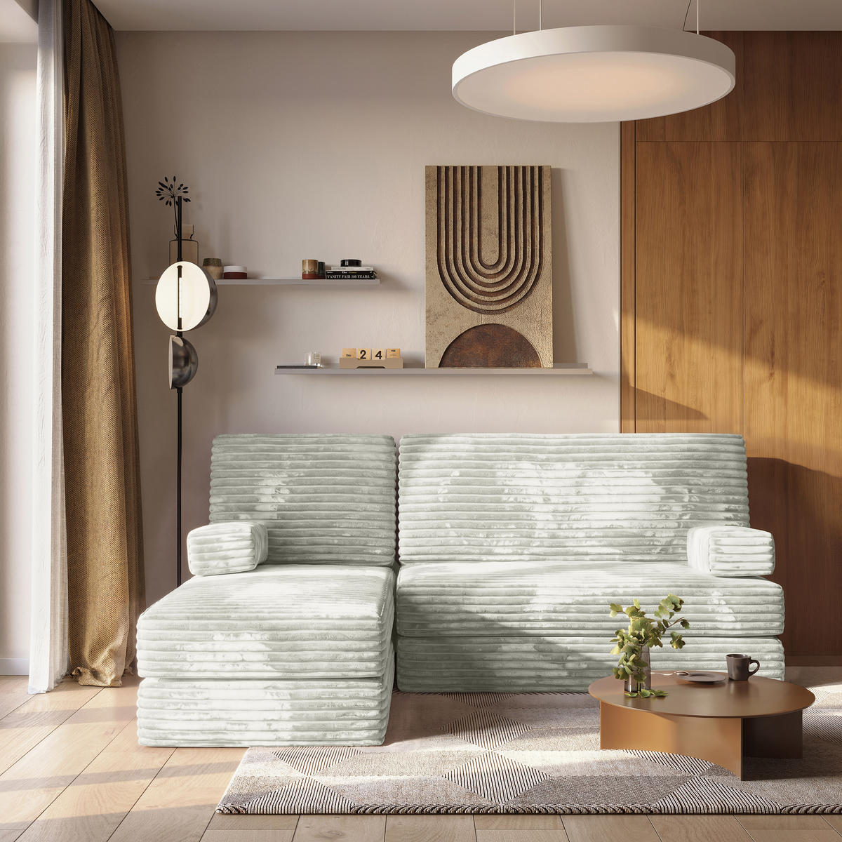 ROHOVÁ SEDAČKA NOTIA modulární Boneless pohovka s funkcí spaní, světle šedá TILIA 83 - světle šedá, textil (200/120cm) - MASSENO
