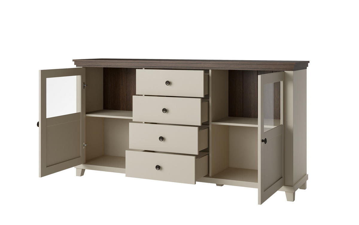 SIDEBOARD EVANDRO 181x42x93 cm mit 4 Schubladen und 2 Türen Beige - Beige, Holzwerkstoff (181/93/42cm) - MASSENO