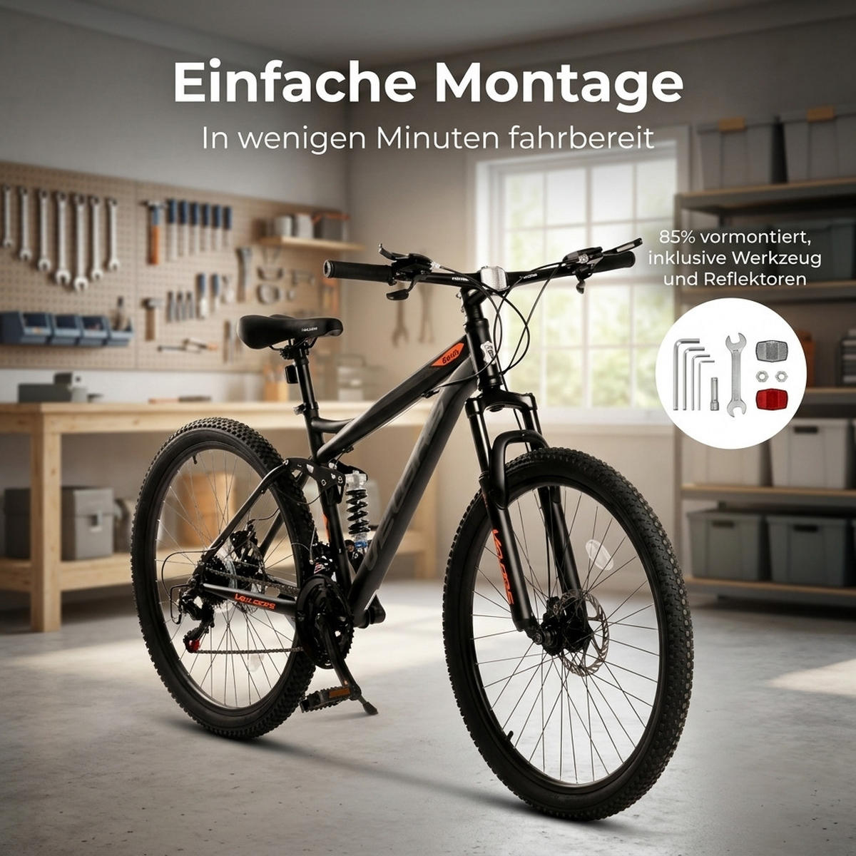 MOUNTAINBIKE 26 Zoll Schwarz + Orange, 21-Gang-Schaltung, Doppel-Scheibenbremsen, Carbonstahl - Orange, Metall (20cm) - Oxeza