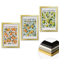 WANDBILDER 3er Set - 20x30 cm Goldrahmen - Fruchtige Zitrus-Pastellmuster - Goldfarben, Kunststoff (20/30cm) - ArtPrintCave
