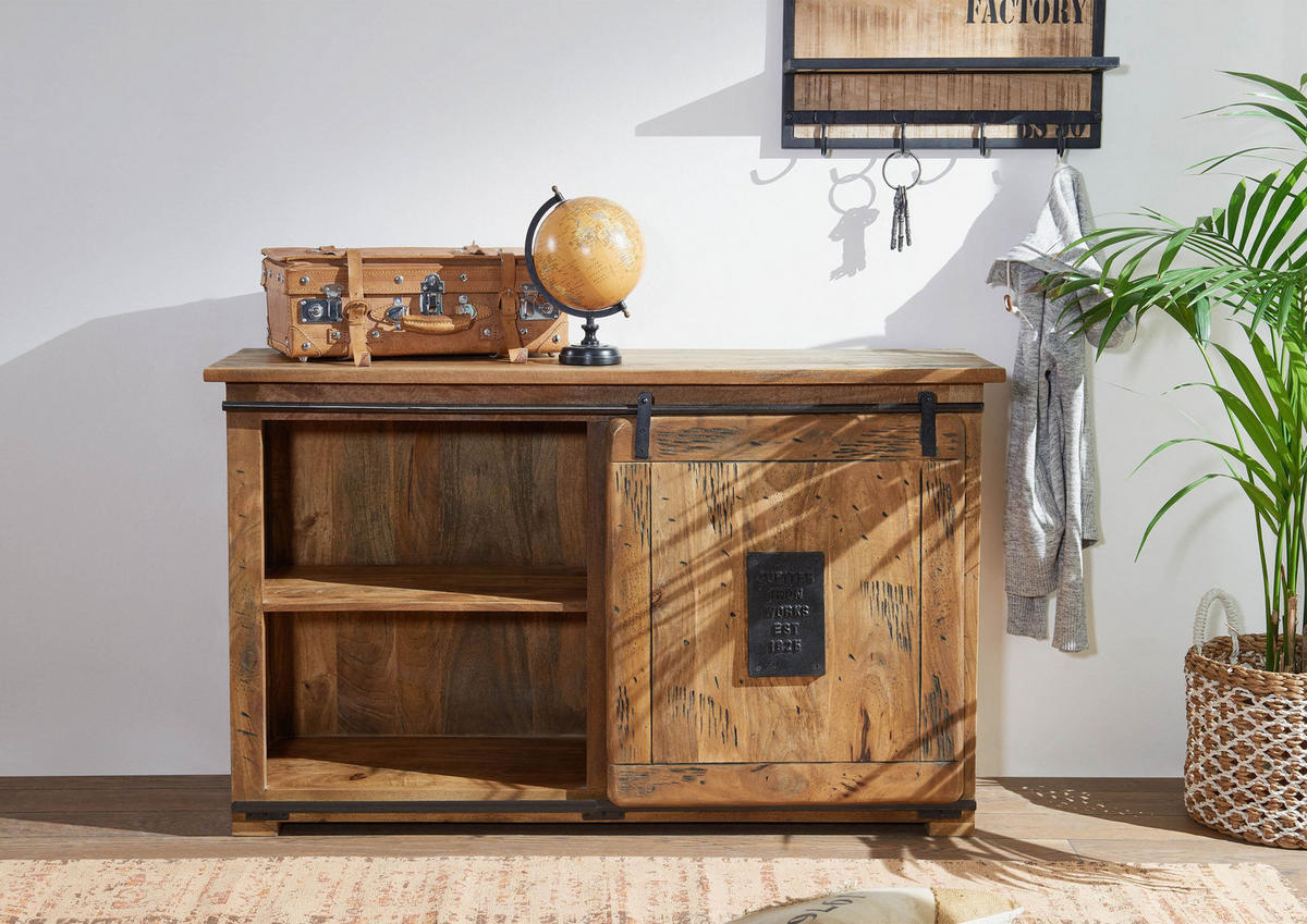 SIDEBOARD Mango 140x45x85 natur lackiert RAILWAY #121 - Braun, Holz (140/85/45cm) - Massivmoebel24