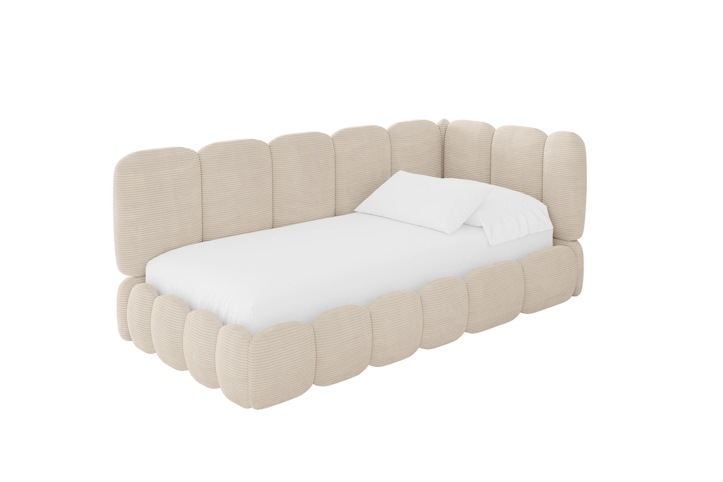 EINZELLBETT Jugendbett mit Bettkasten, Links - AVRY 90x200 Beige - Creme, Holzwerkstoff/Textil (90/200cm) - ALTDECOR