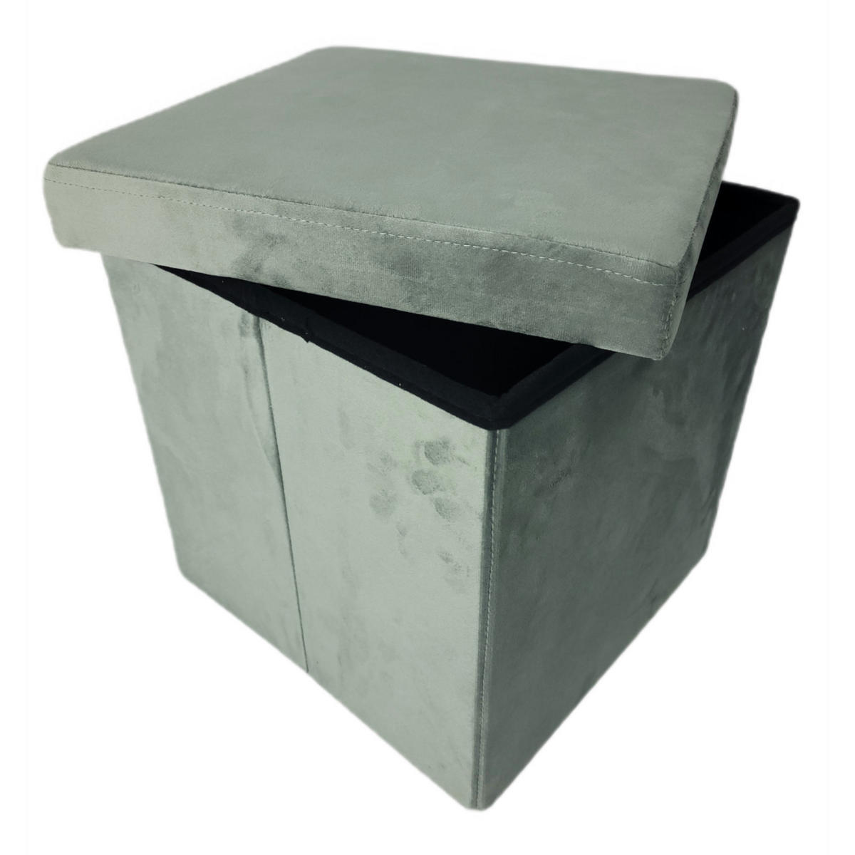PUFF Samt Hellgrau mit Stauraum faltbar 37x38x38 cm - Hellgrau, Textil (38/37/38cm) - Begryf
