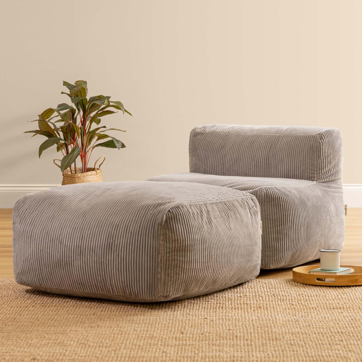 SITZSACK-SOFA 2-tlg.: Ecksessel, Fußstütze - Grau, Textil (185/46/95cm) - icon