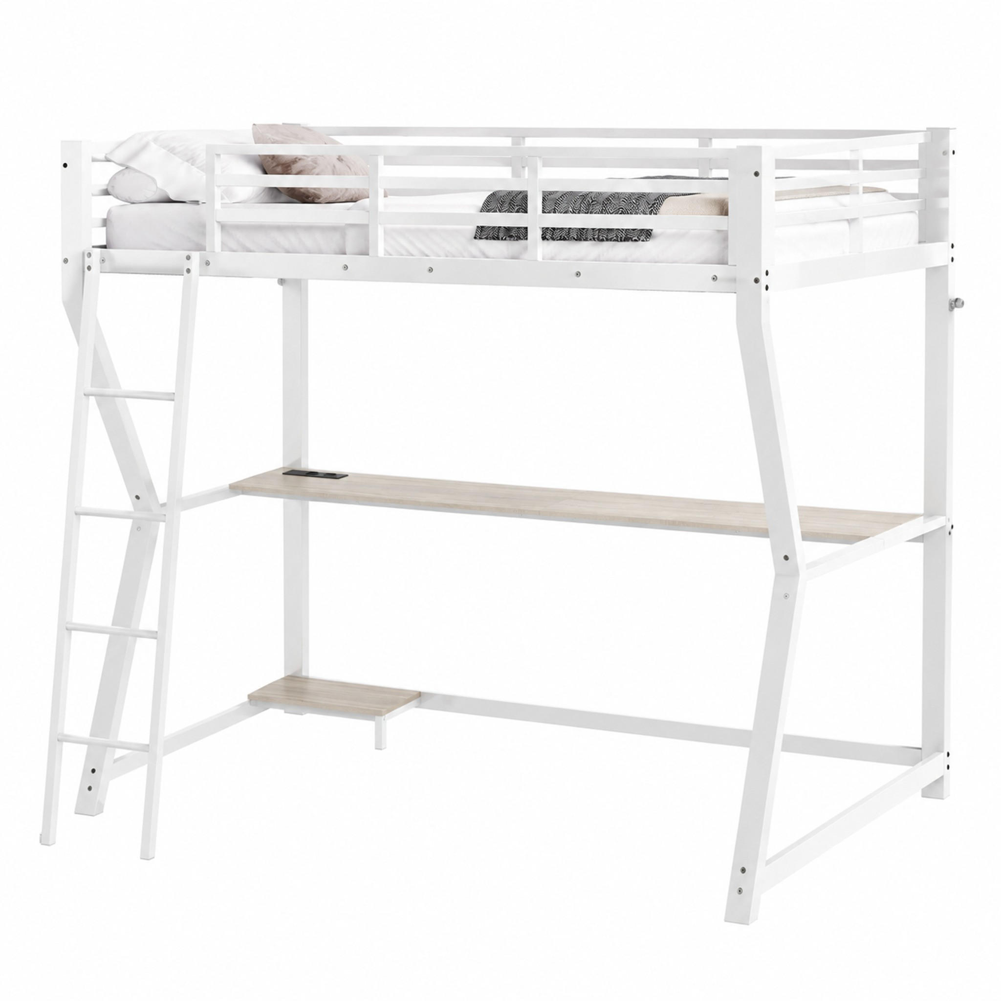 HOCHBETT mit Schreibtisch 90x200 cm Metall Weiß 2-tlg. - Weiß, Metall (90/200cm) - Meubliv