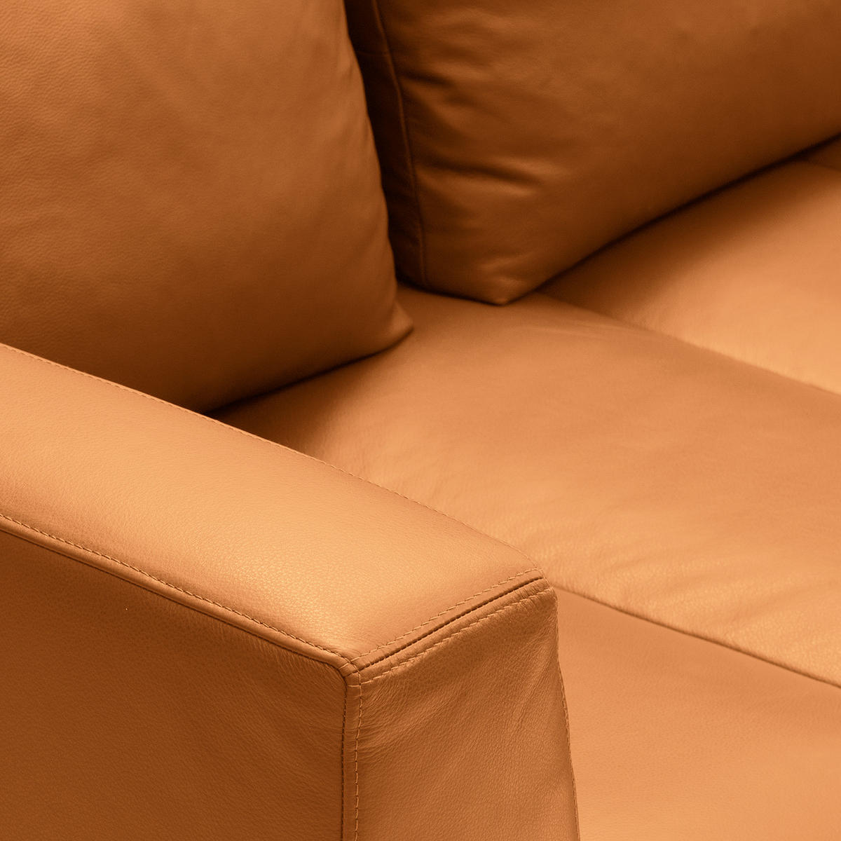 ECKSOFA mit Ottomane - Chromfarben/Cognac, Leder/Metall (255/230cm) - home24