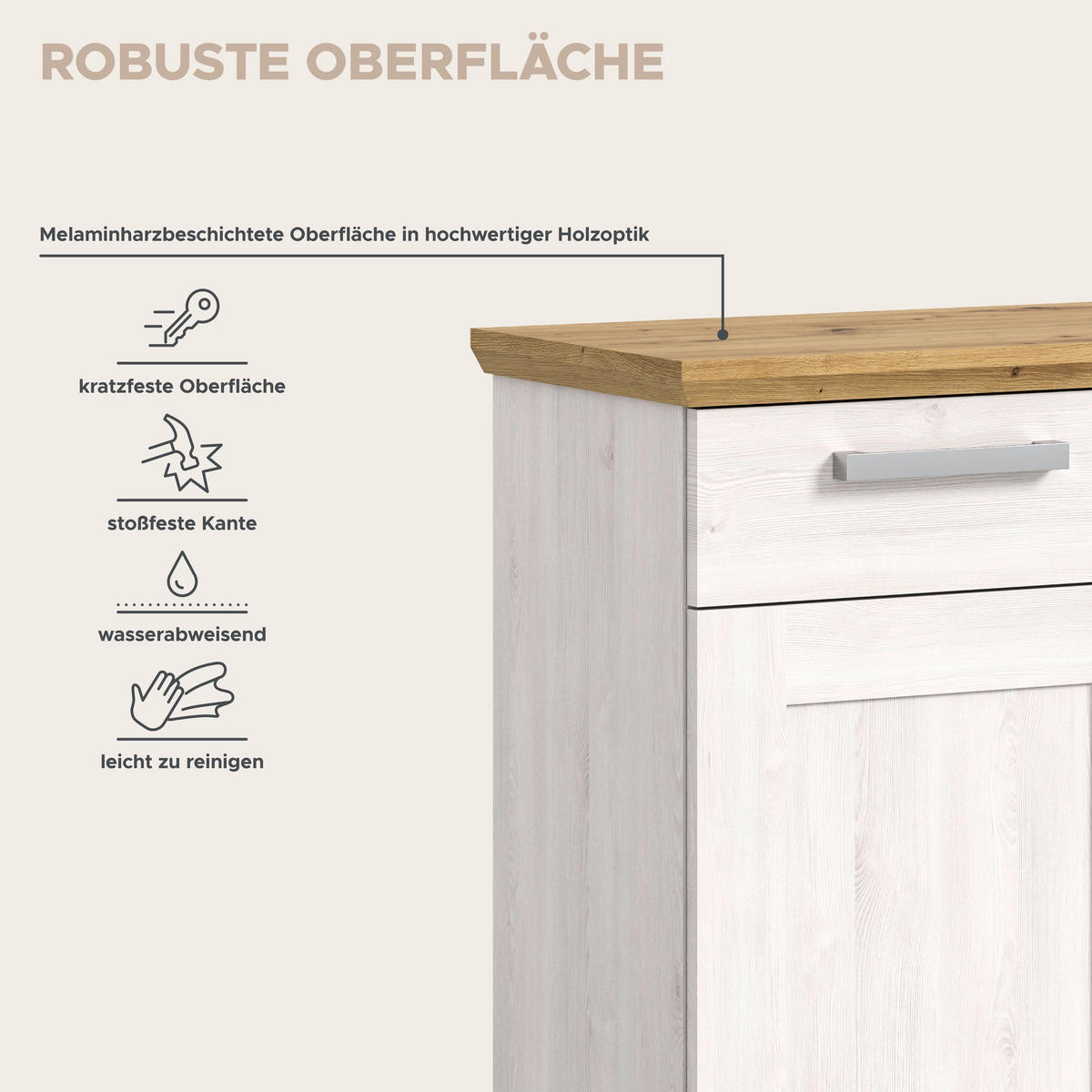 KOMMODE Verona in Sibiu Lärche Nachbildung und Artisan Eiche Nachbildung B/H/T: 95x92x39 cm - Lärchefarben, Holzwerkstoff (90/88/37cm) - Homes & Jones
