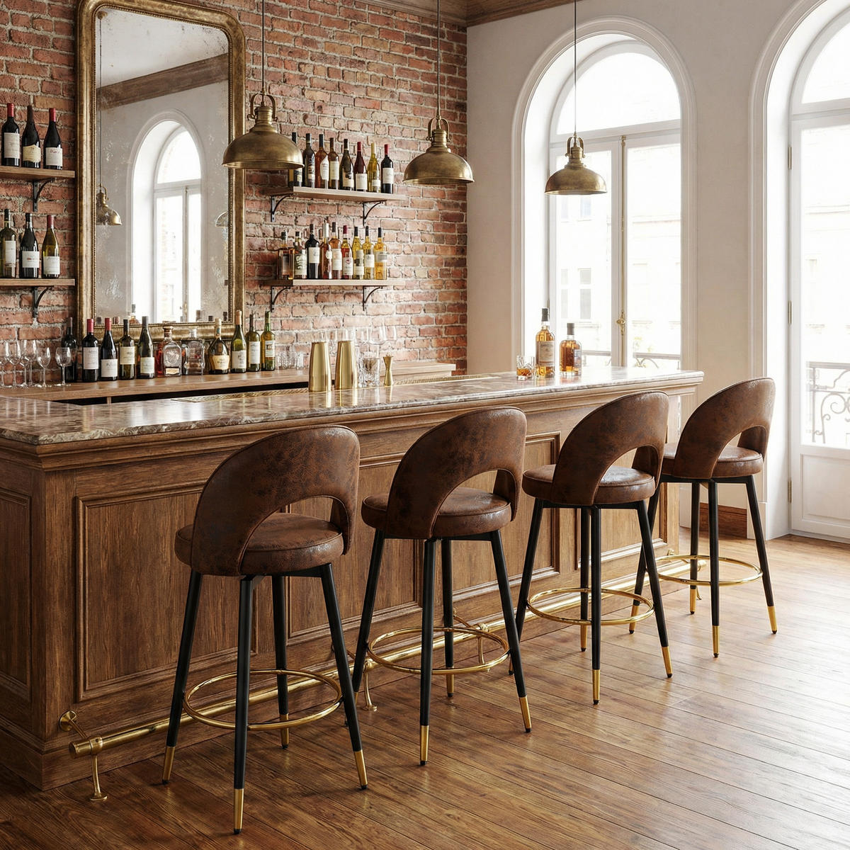 BARSTUHL 2er Set Braun 360° Drehbar in Lederoptik - Braun, Textil (47/92/44cm) - Urban Meuble