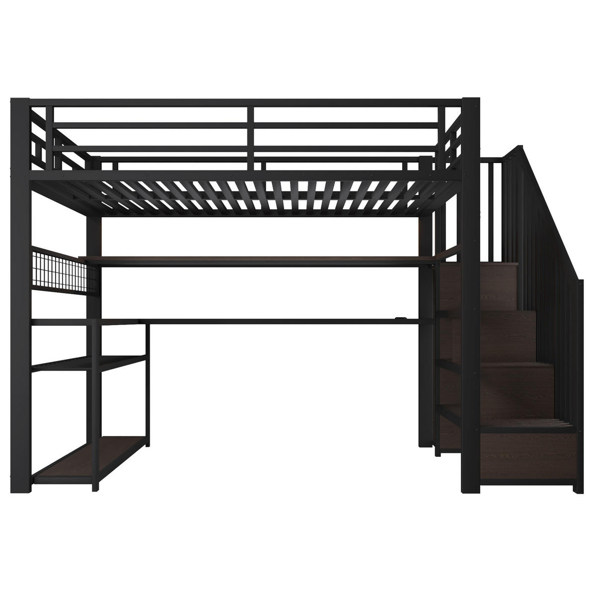 HOCHBETT 140/200 cm mit LED, Schreibtisch, Kleiderschrank und Stauraum - Schwarz, Metall (140/200cm) - MIVRAY