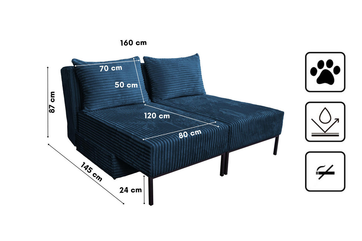 SOFA Mit Schlaffunktion MOOKA 4in1-Multifunktions-System Stoff Velo Dunkelblau - Dunkelblau, Holz/Textil (240/87/103cm) - Kaiser Möbel