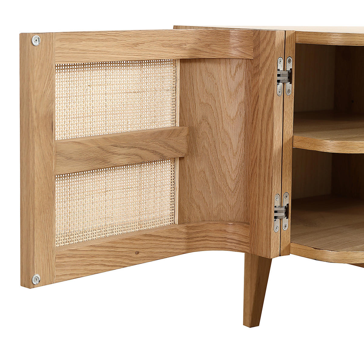 LOWBOARD mit 2 Türen - Rattan / Eiche teilmassiv - Beige, Holzwerkstoff (180/55/40cm) - home24