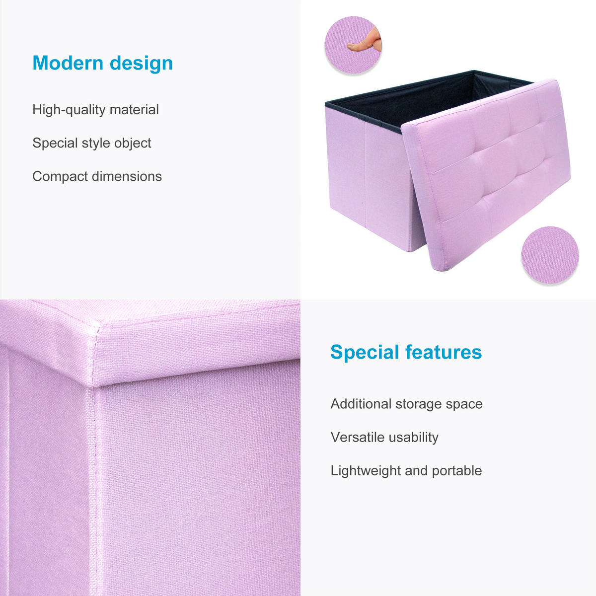 SITZTRUHE Faltbar 76/38/38 cm (Rosa) - Rosa, Textil (38/38/76cm) - Intirilife