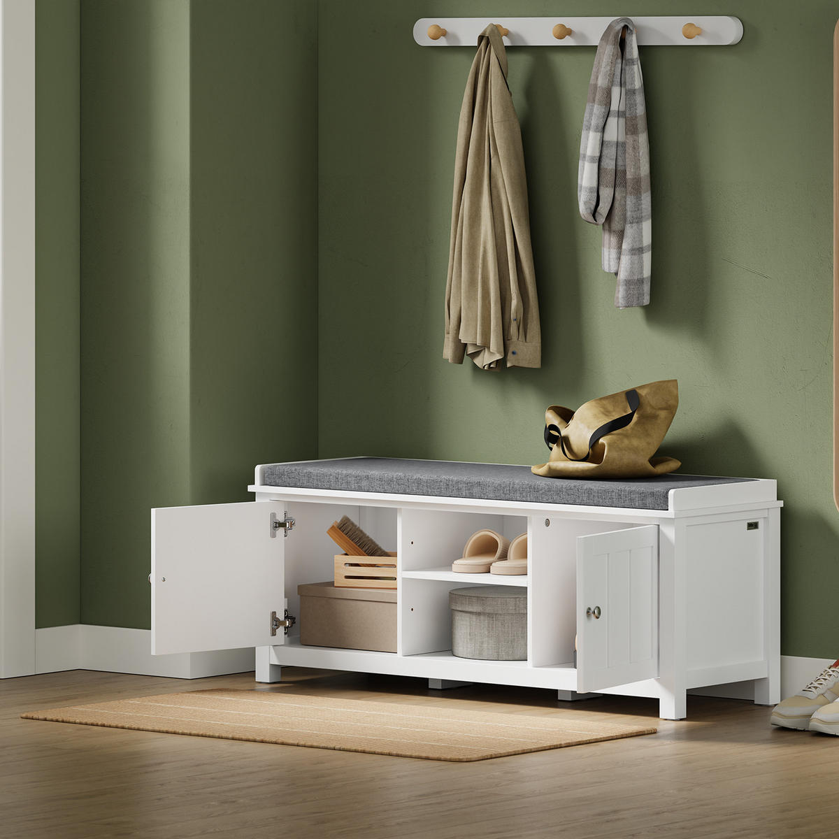 SCHUHSCHRANK mit Sitzfläche FSR35-II-W - Ahornfarben, Fell (105/43/35cm) - SoBuy