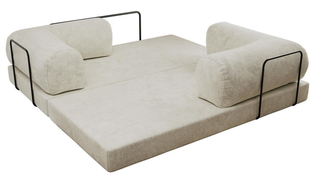 TROJMIESTNA POHOVKA ORSETTO - Krémová Hrubo tkaná ženilka - čierna/krémová, kov/textil (200/70/100cm) - MKS