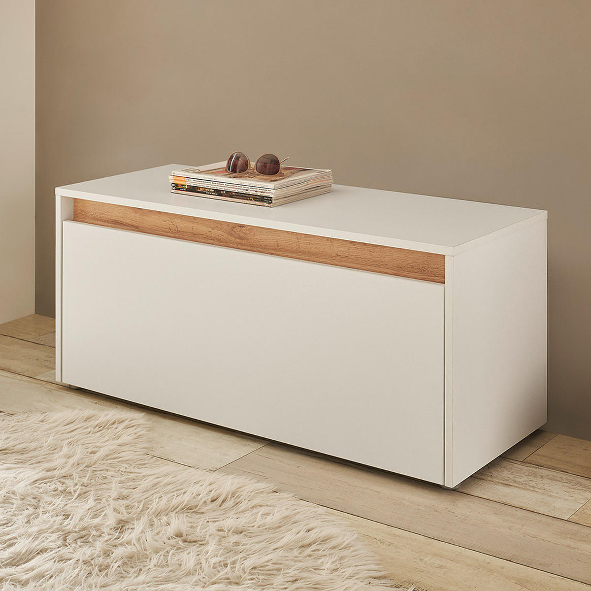 SCHUHBANK Crisp-61 - Weiß, Holzwerkstoff (100/45/40cm) - Lomado