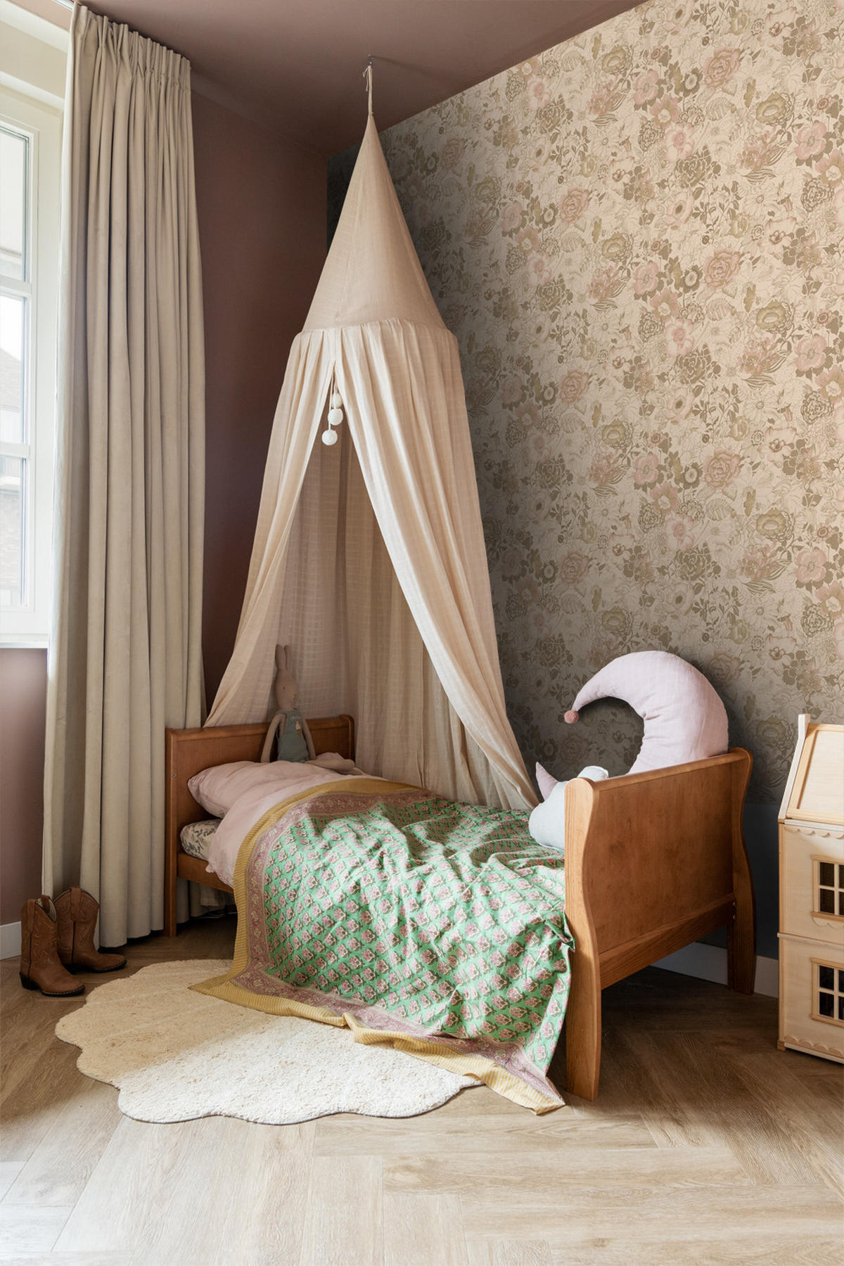 TAPETE Blumenmuster 50 x 900 cm - Braun, Papier (50/900cm) - ESTAhome
