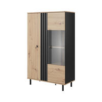 VITRINE Madis Artisan Eiche, zweitürige Vitrine mit LED - Schwarz/Eiche Artisan, Holzwerkstoff (90/149/40cm) - Bettso