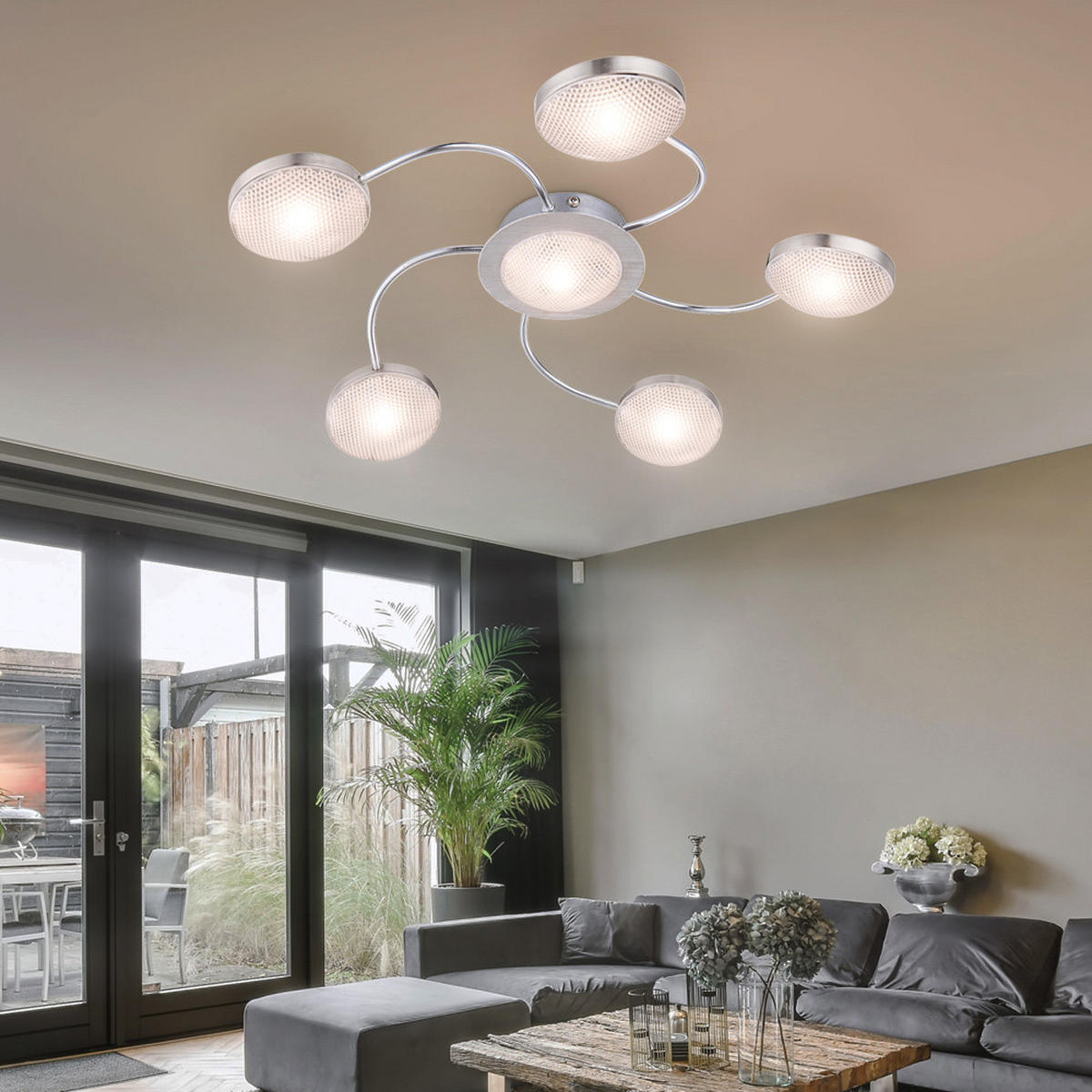 LED DECKENLEUCHTE TINA Nickel Matt Silber - Silberfarben, Metall (43/43/6cm) - Globo Lighting