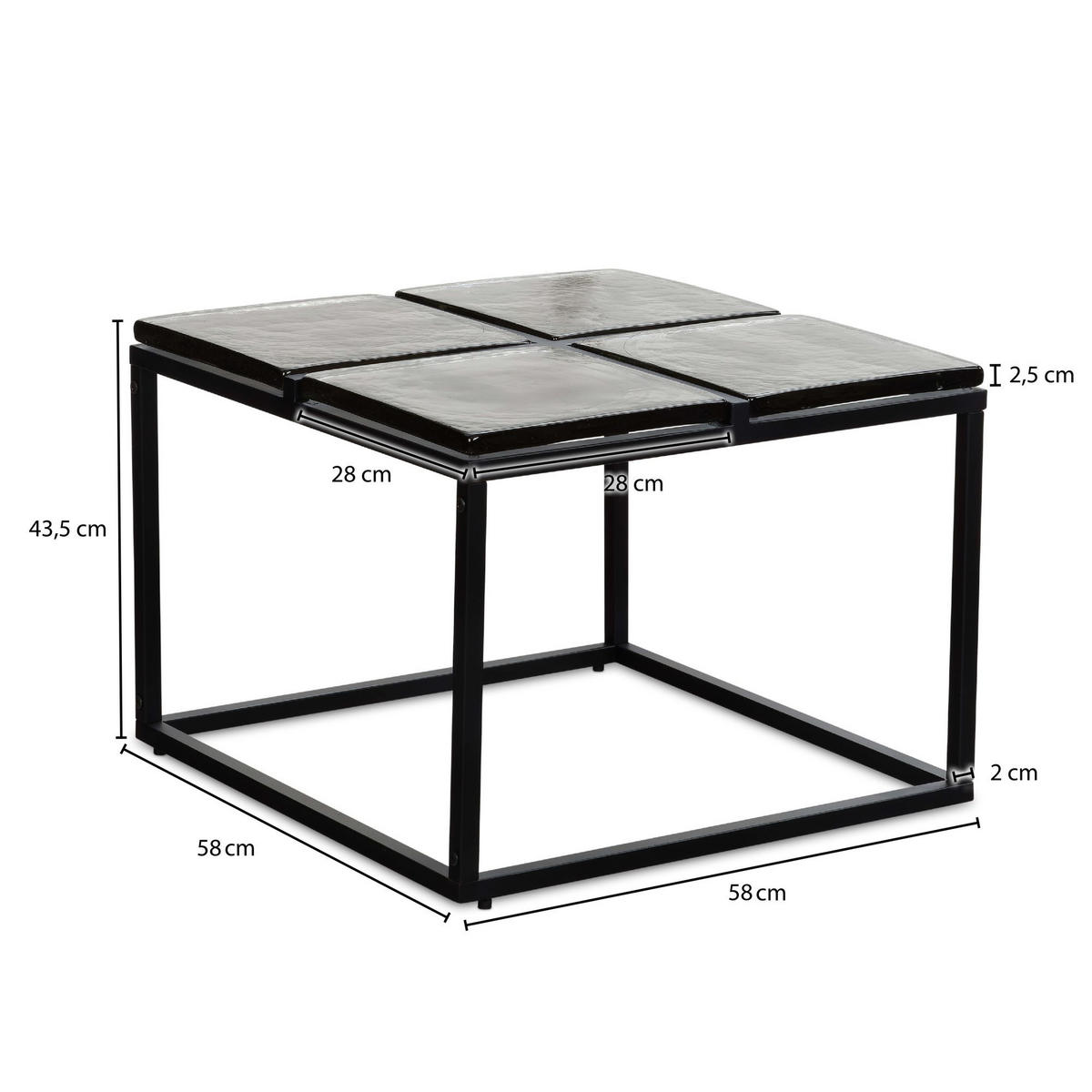 COUCHTISCH Quadratisch in Schwarz aus Glas und Metall, 58x58x43.5 cm - Schwarz, Glas/Metall (58/58/44cm) - KADIMA DESIGN