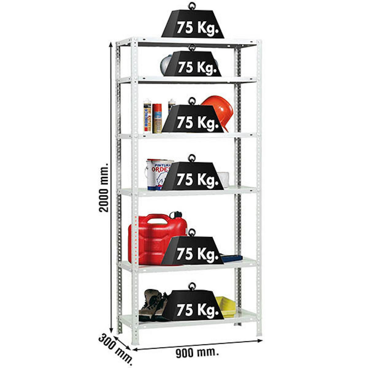 SCHRAUBREGAL PANDA TALL | HxBxT 200x90x30cm | 6 Fachböden | Fachlast 75kg | Weiß - Weiß, Metall (90/200/30cm) - PROREGAL