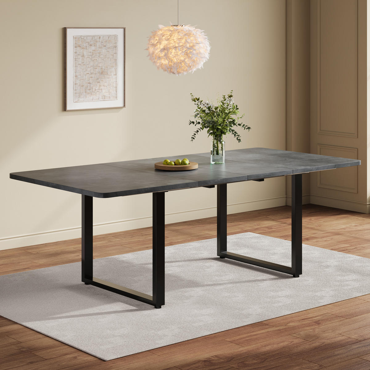 ESSTISCH Ausziehbar 3 Längen Grau Metallbeine 140-220x90cm - Grau, Holzwerkstoff (220/90/75cm) - FLIEKS
