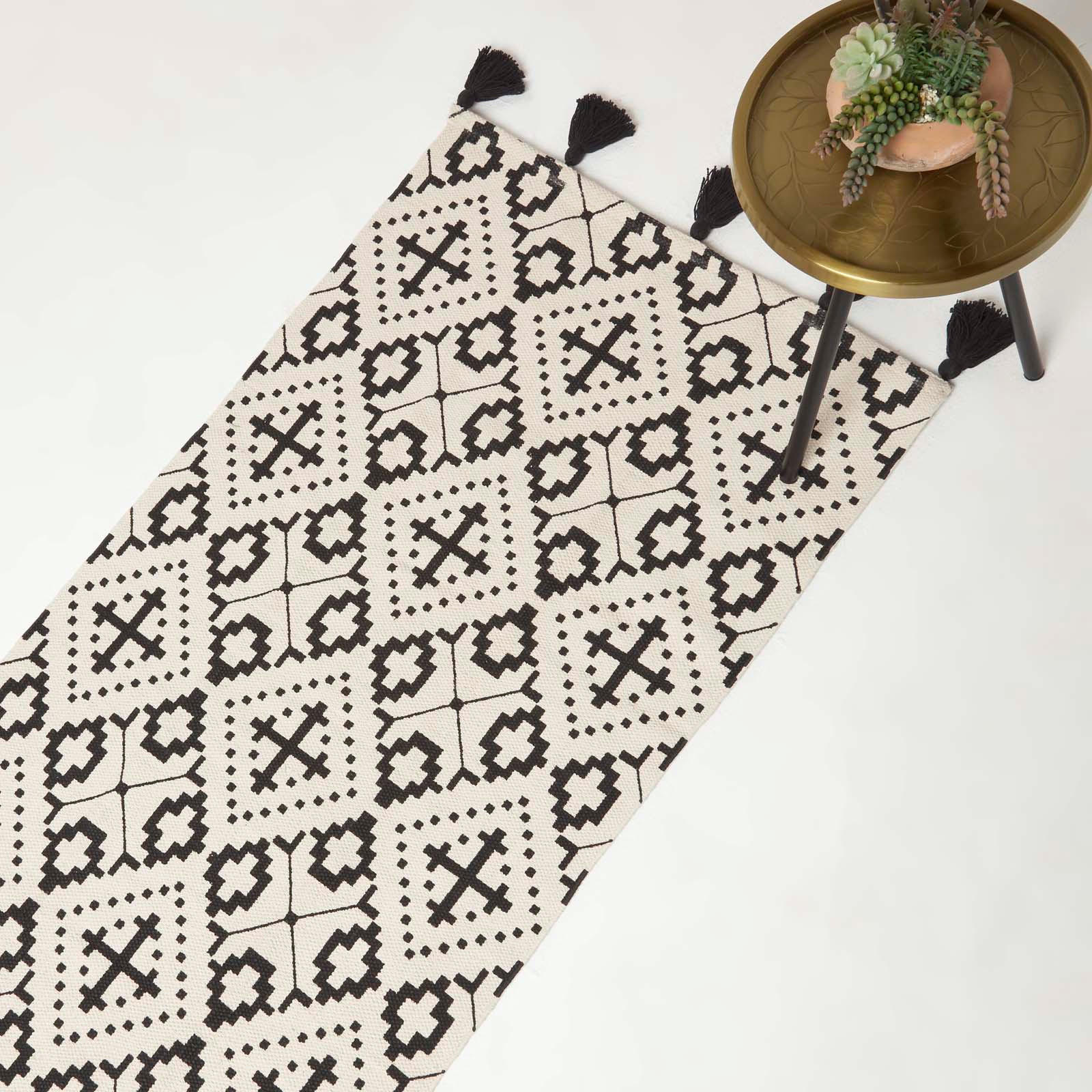 TEPPICHLÄUFER Reva Baumwolle gemustert 66/200 cm - Schwarz, Textil (66/200cm) - Homescapes