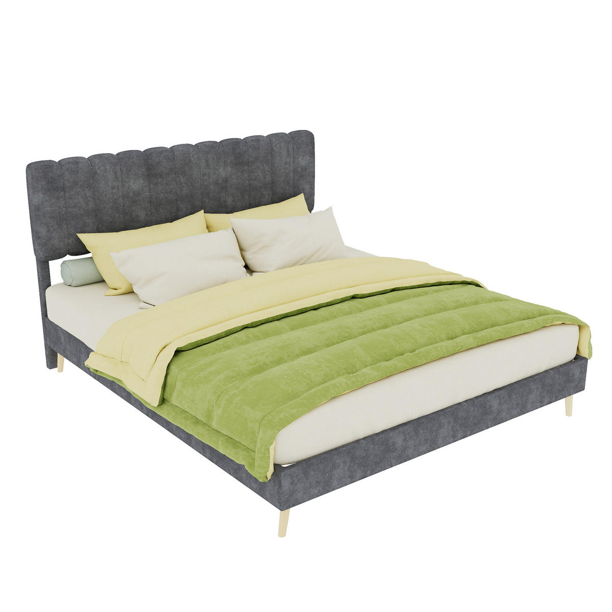 POLSTERBETT 160/200 cm DE-32951 mit hohem Kopfteil und Matratze Grau - Grau, Metall (160/200cm) - ComfortXL