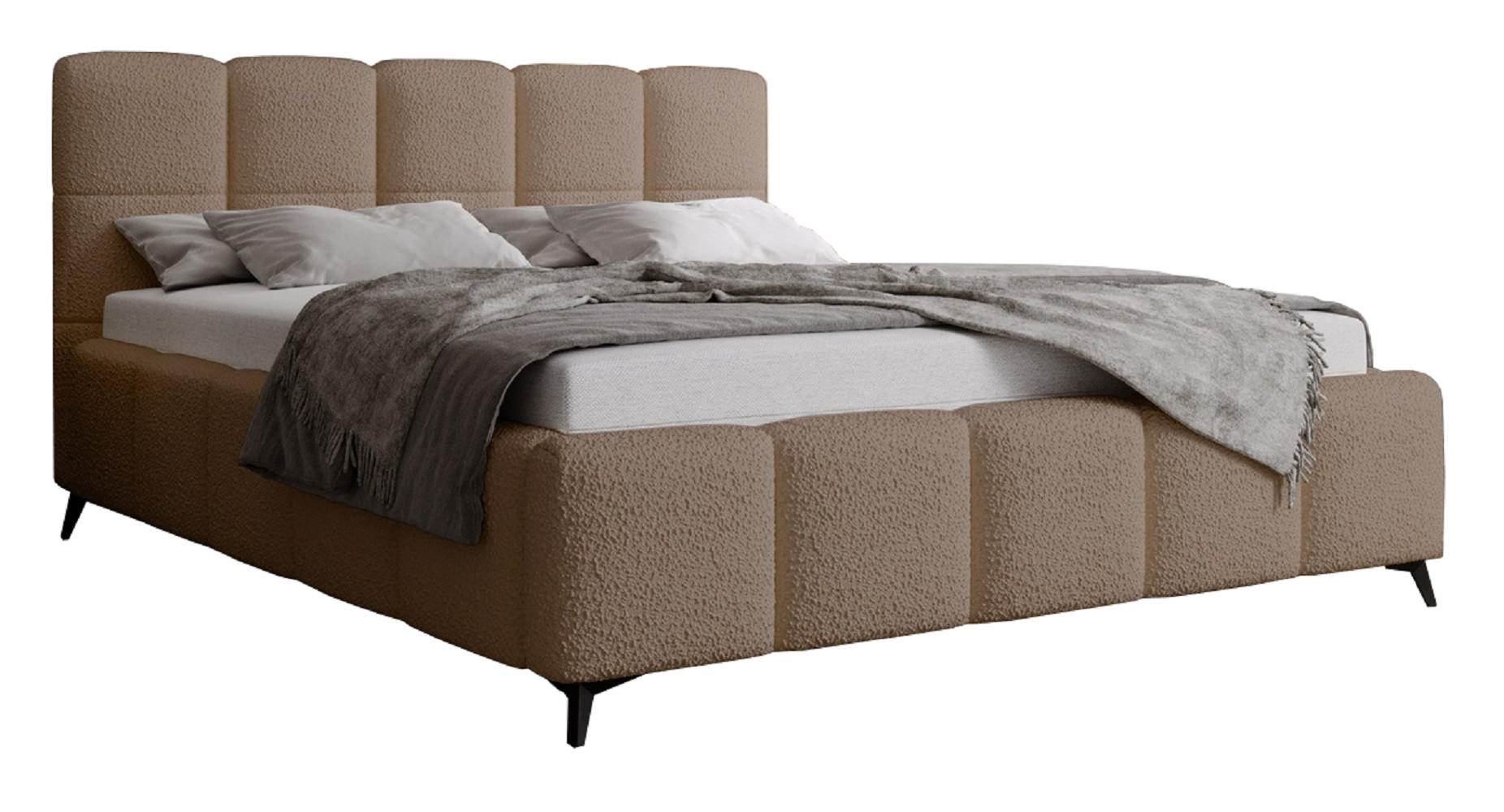 DOPPELBETT 200x200 mit Bettkasten Kastilo, Boucle, Dunkelbeige - Beige, Holz/Textil (200/200cm) - Emporius