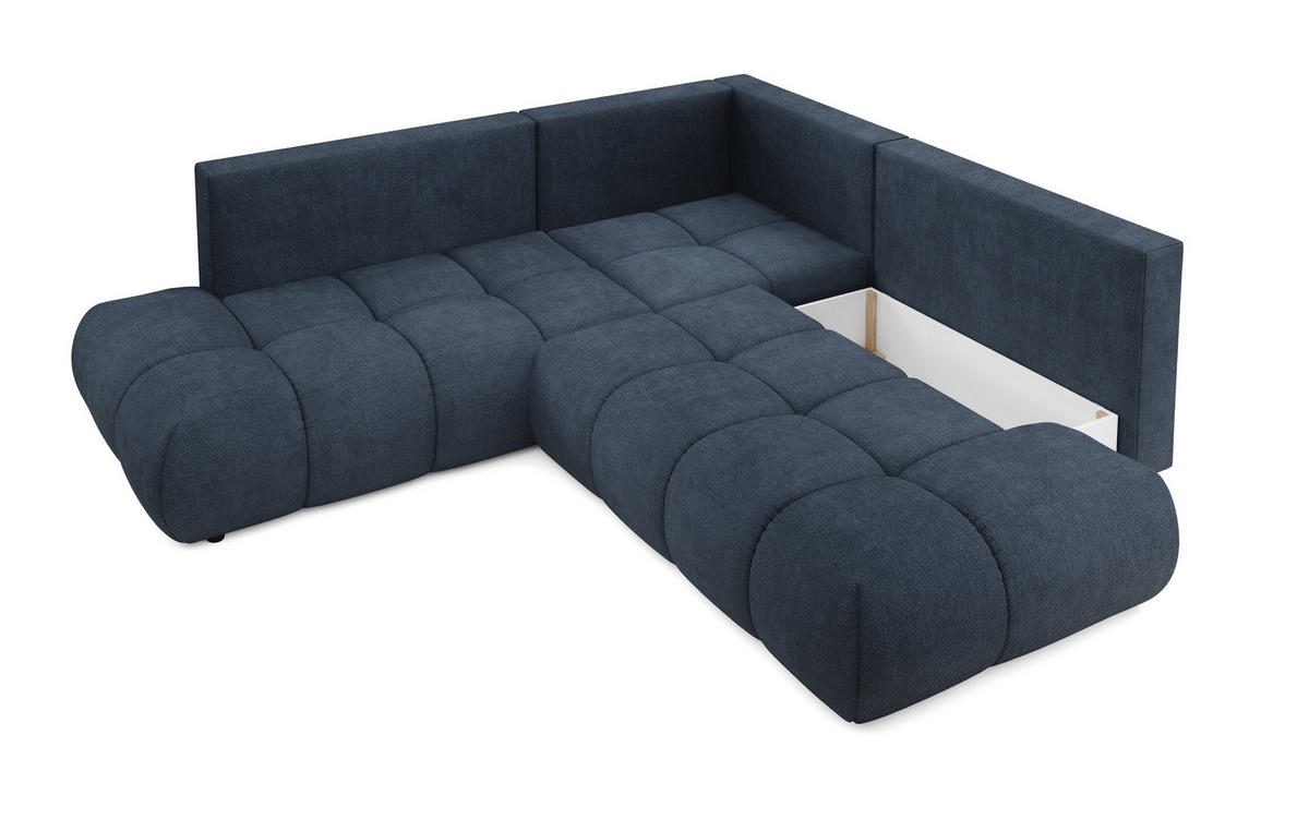 ECKSOFA DUCA II L-S Dunkelblau Chenille mit Schlaffunktion - Dunkelblau, Holz (266.5/266.5cm) - MASSENO