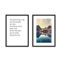 BILD mit Rahmen 2er Set 51x71 cm Spruch: Reisen Berge - Blau, Holz (51/71cm) - artissimo