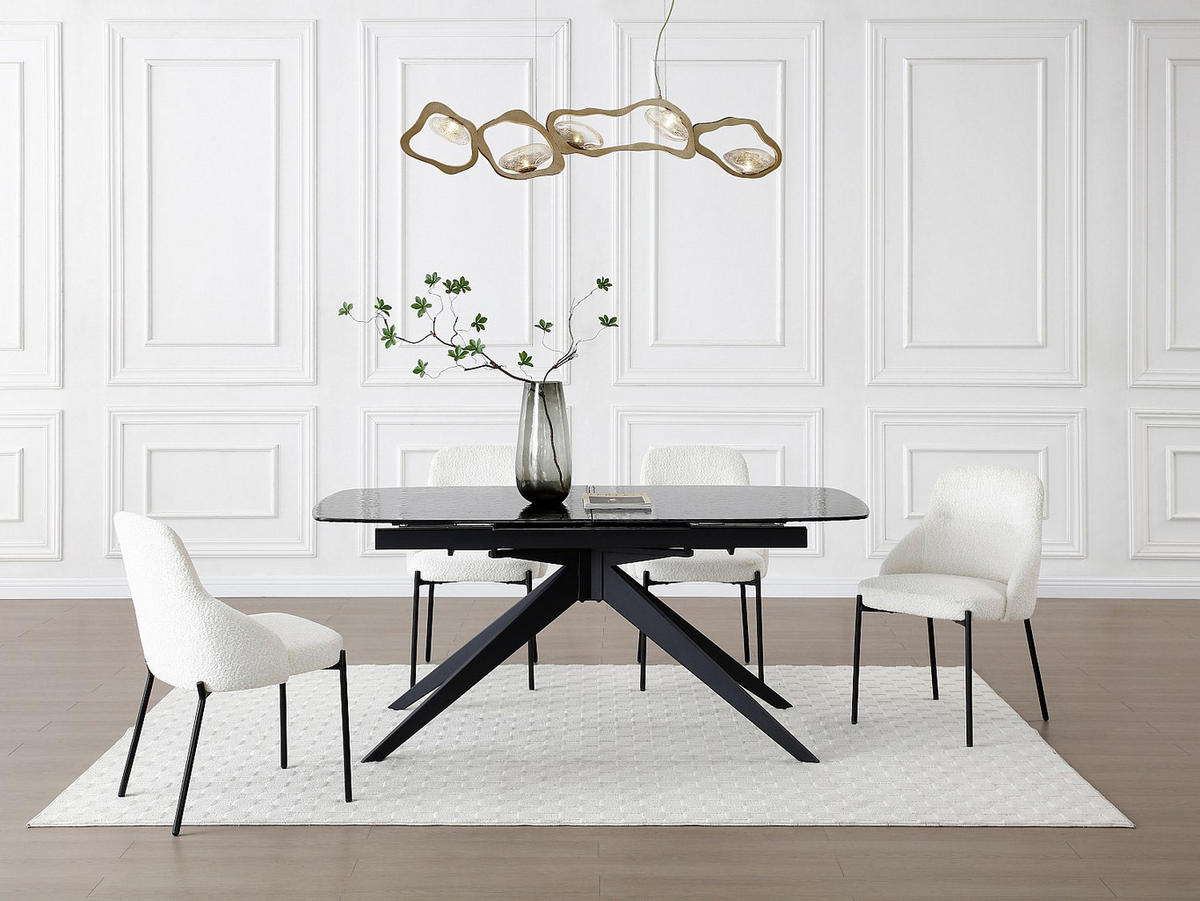 ESSTISCH ausziehbar - 6 bis 10 Personen - Ornamentsicherheitsglas & Metall - Schwarz - LEGRIO - Schwarz, Glas (90/240/76cm) - Vente-Unique