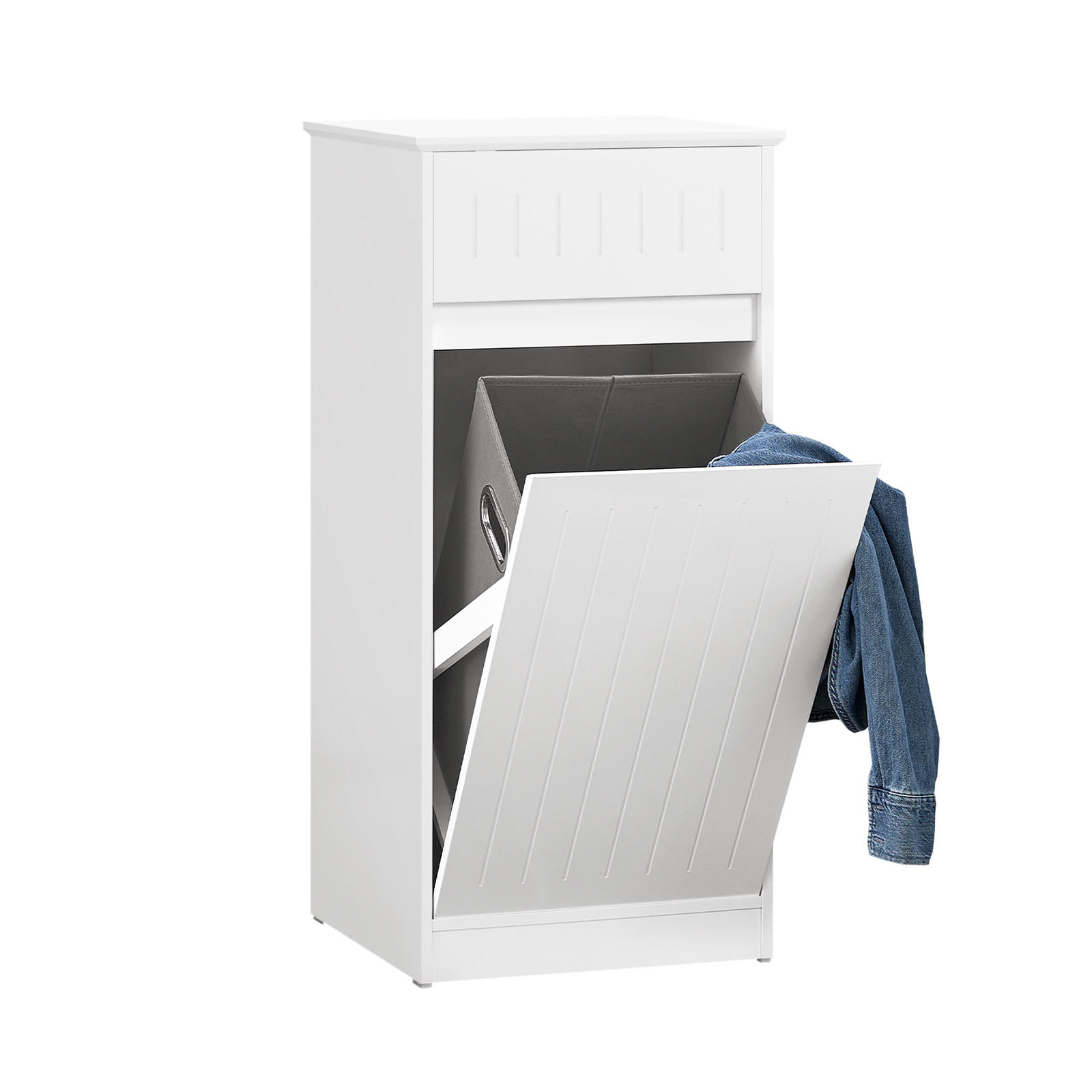 WÄSCHESCHRANK mit Wäschesack Weiß - Weiß, Holzwerkstoff (40/86/39cm) - SoBuy