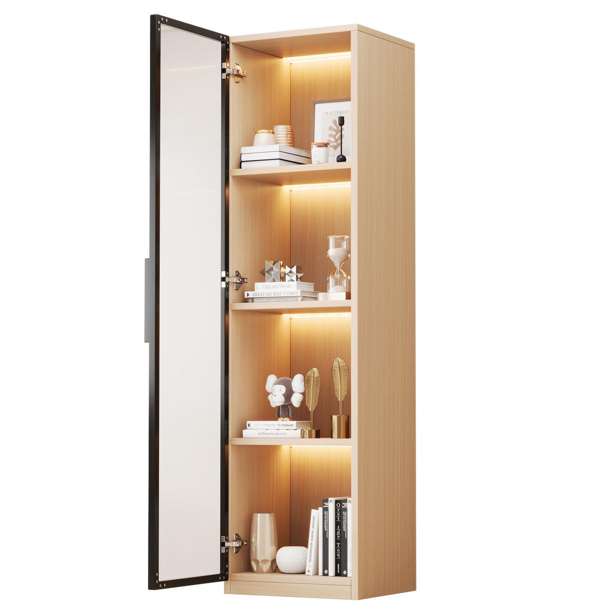 VITRINE 40/40/165 cm aus MDF mit LED-Beleuchtung und Sanftschluss-Scharnieren Eichefarben - Eichefarben, Holzwerkstoff (40/165/40cm) - Modenvie