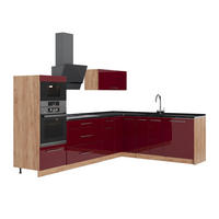 KUHINJA U OBLIKU SLOVA L Fame-Line, Bordo visokog sjaja/Hrast zlatnog tona, 287 x 207 cm, RP Antracit - hrast medunac/bordo, drvni materijal (287/153.6/60cm) - Vicco