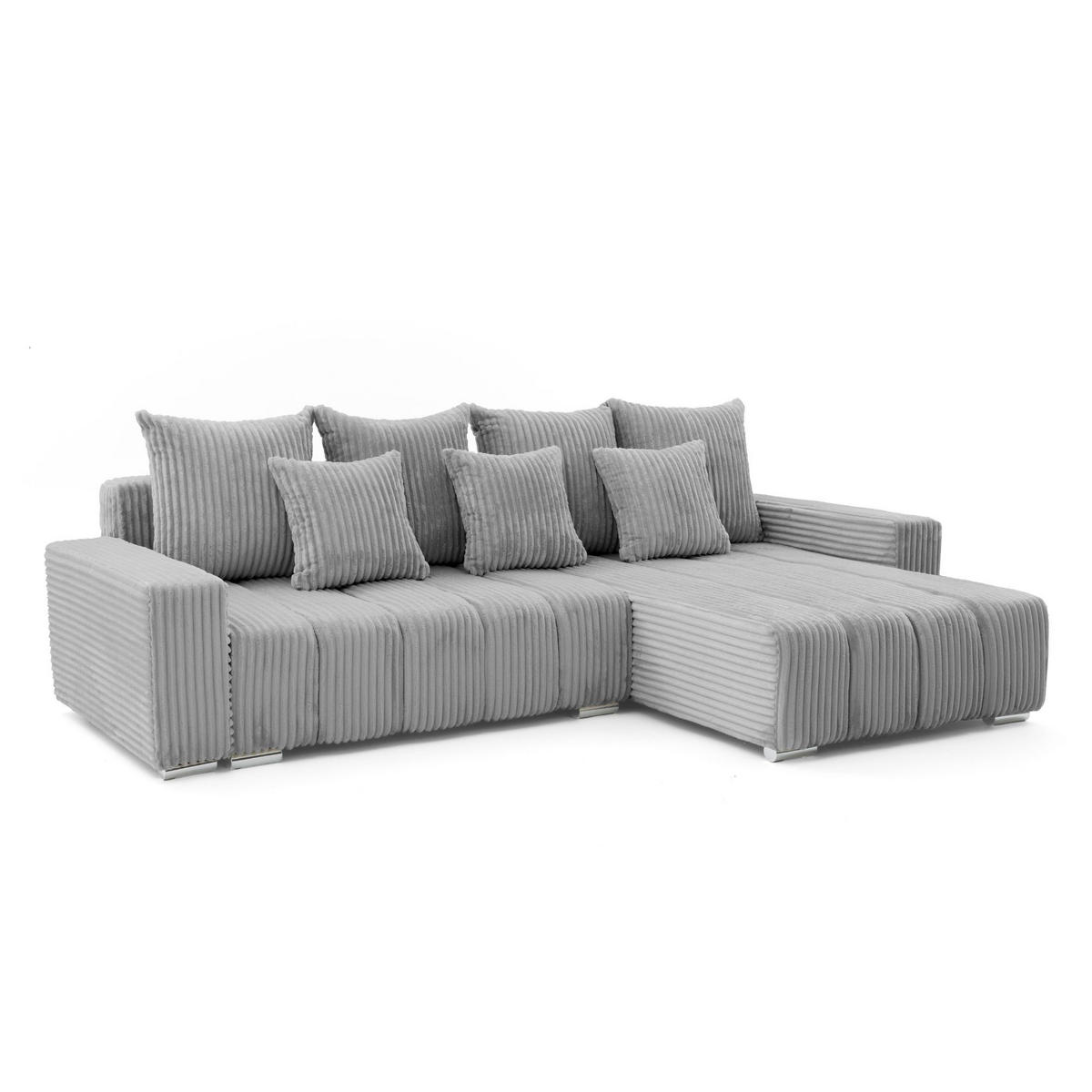 ECKSOFA PIANO L Rechts mit Schlaffunktion 137x234 Cord Grau - Silberfarben/Grau, Holz/Textil (178/278cm) - Muffo