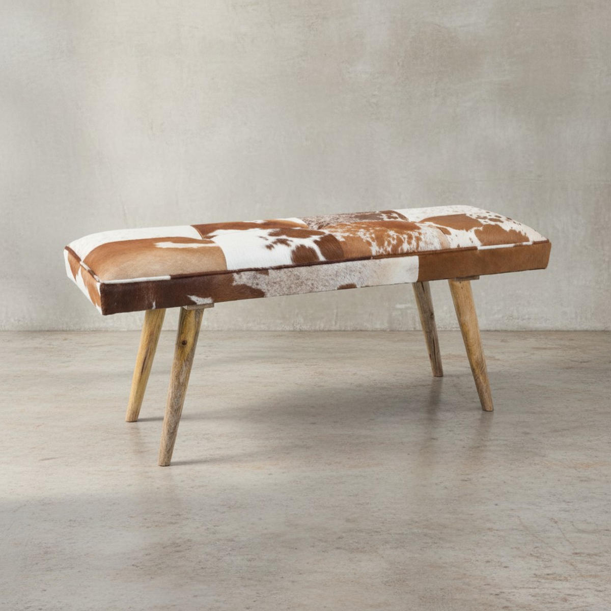 SITZBANK – Ziegenfell/Leder, Landhausstil, Mango Holz, 220 kg Belastbarkeit - Braun, Mangoholz/Leder (120/52/40cm) - KADIMA DESIGN