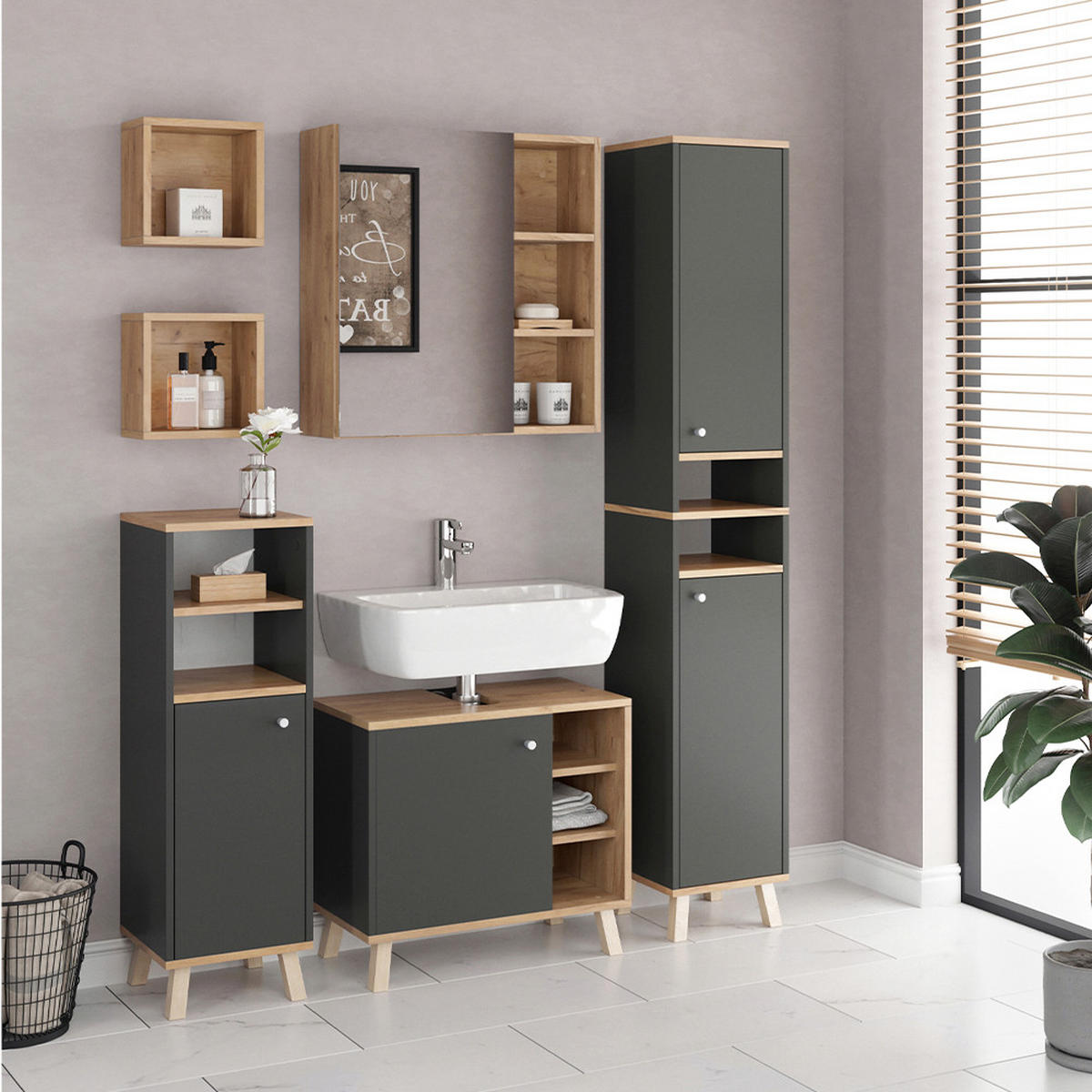MIDISCHRANK Senyo Anthrazit 30 x 95 cm - Anthrazit, Holzwerkstoff (30/95/30cm) - Vicco