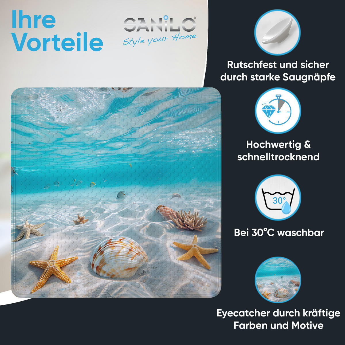 BADEMATTE Waterworld - Blau, Kunststoff (53/53cm) - Sanilo