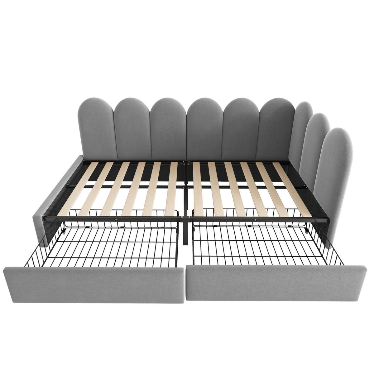 SAMT-POLSTERBETT 90/200 cm mit 2 Schubladen und gepolstertem Kopfteil - Grau, Textil (90/200cm) - BEAOK