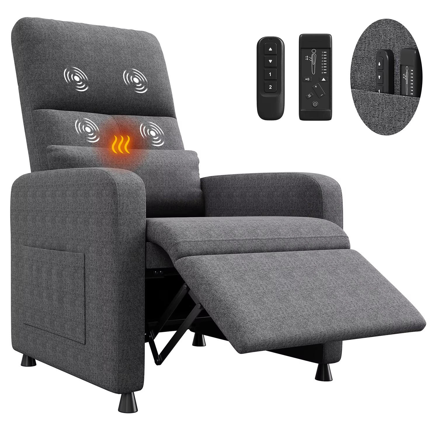 RELAXSESSEL elektrisch Massage Wärme USB Rückenlehne - Grau, Textil (67/108/74cm) - Kaket